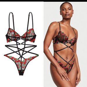 VICTORIA'S SECRET VERY SEXY Cherry Embroidery Unlined Low-Cut Teddy sizeXL NWT